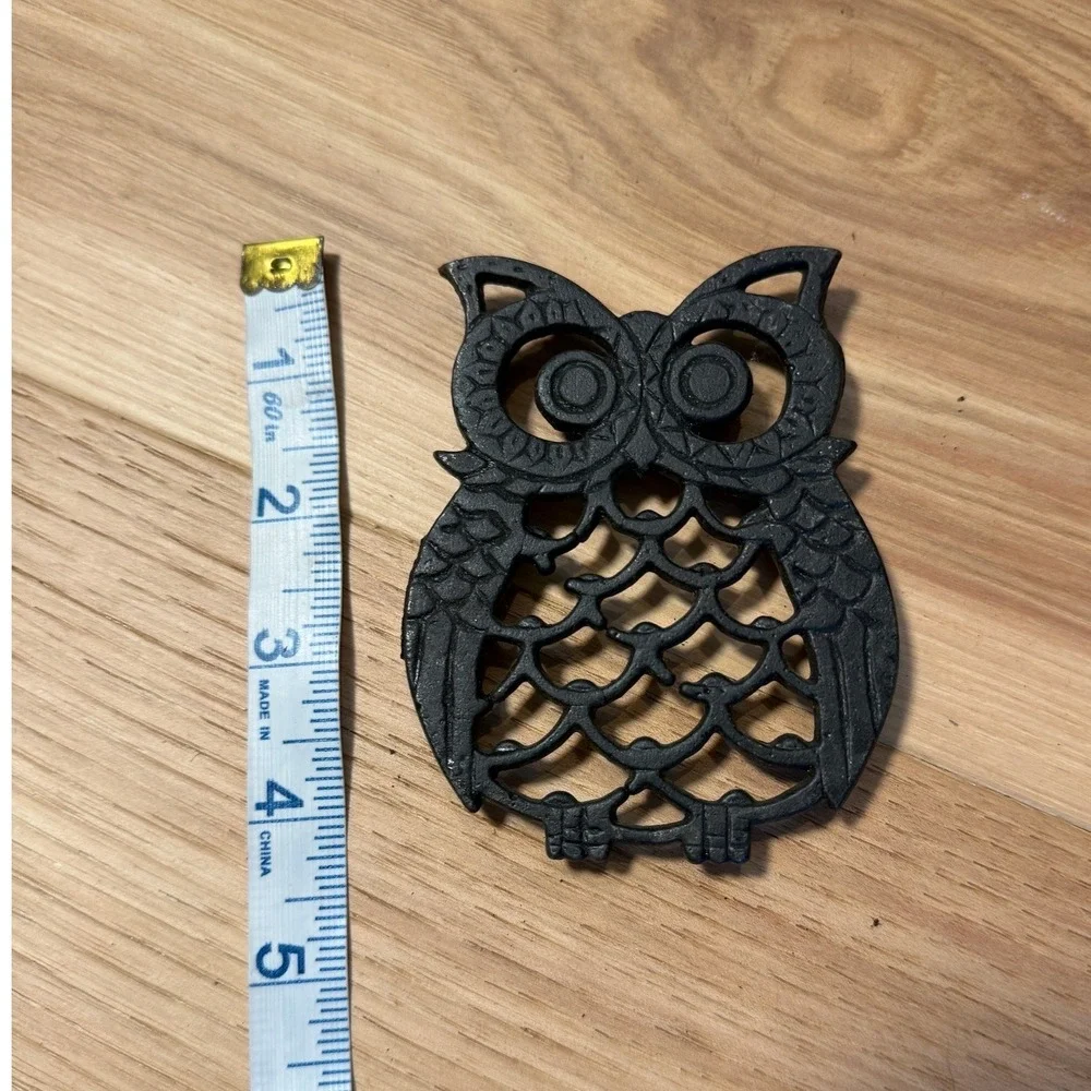 Vintage Owl Trivet Cast Iron Black Retro Cottagecore Country Kitchen Decor